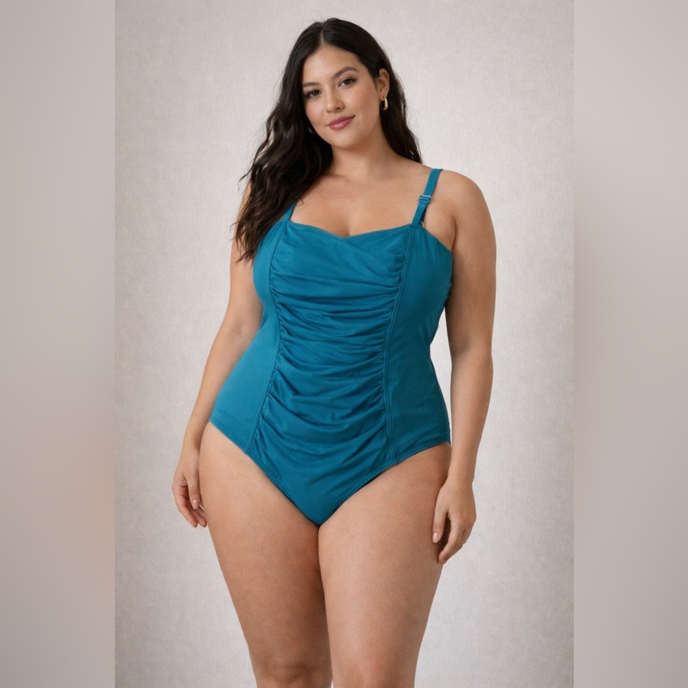 Calvin Klein Teal Ruched One Piece Swimsuit Size 12